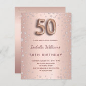 50歳の誕生日バラ金ゴールドグラム ポストカード (正面/裏面)