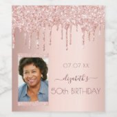 50歳の誕生日バラ金ゴールドグリッターのドライプフォト ワインラベル (シングルラベル)