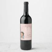 50歳の誕生日バラ金ゴールドグリッターのドライプフォト ワインラベル (正面)