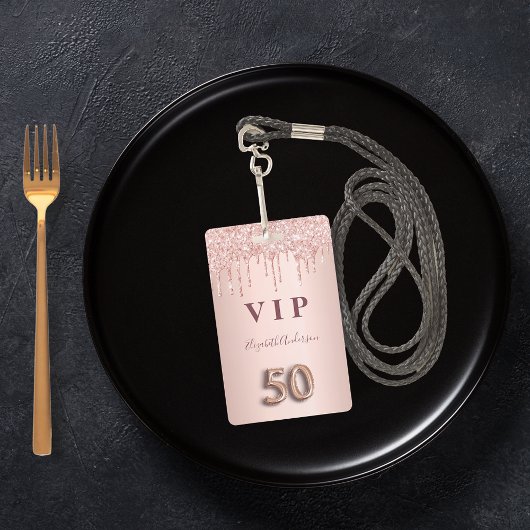 50歳の誕生日バラ金ゴールドグリッターはピンクのガラスを乾燥 バッジ