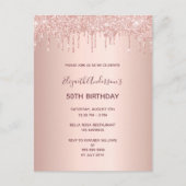 50歳の誕生日バラ金ゴールドグリッタードリップ招待状 ポストカード (正面)