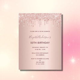 50歳の誕生日バラ金ゴールドグリッタードリップ招待状 ポストカード