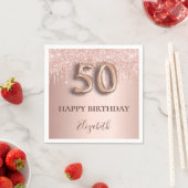 50歳の誕生日バラ金ゴールドグリッターピンクバルーンスタイル スタンダードカクテルナプキン (インサイチュ)