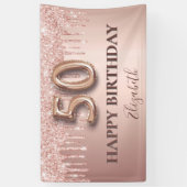 50歳の誕生日バラ金ゴールドグリッターピンクバルーンスタイル 横断幕 (縦)