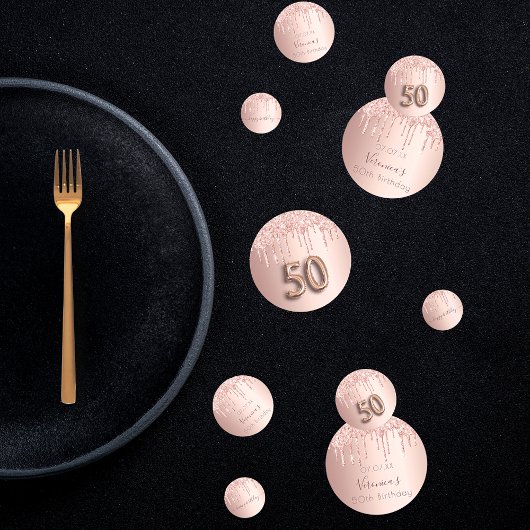 50歳の誕生日バラ金ゴールドグリッターピンクモノグラム コンフェッティ