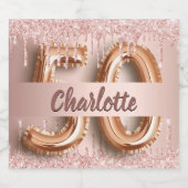 50歳の誕生日バラ金ゴールドグリッターモノグラムラグジュアリー スパークリングワインラベル (シングルラベル)