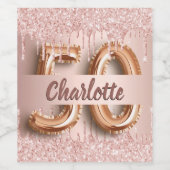 50歳の誕生日バラ金ゴールドグリッターモノグラムラグジュアリー ワインラベル (シングルラベル)