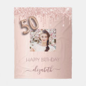 50歳の誕生日バラ金ゴールドグリッター赤面ピンク フリースブランケット (正面)