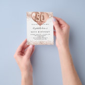 50歳の誕生日バラ金ゴールドバルーンの予算の招待 チラシ (手)