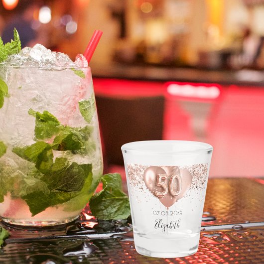 50歳の誕生日バラ金ゴールドバルーン名 ショットグラス