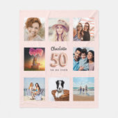 50歳の誕生日バラ金ゴールドピンクの写真コラージュ名 フリースブランケット (正面)