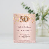 50歳の誕生日バラ金ゴールドピンク星バルーンスクリプト ポストカード (スタンド正面)