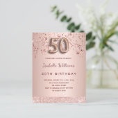 50歳の誕生日バラ金ゴールドピンク星バルーンスクリプト ポストカード (スタンド正面)