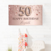 50歳の誕生日バラ金ゴールドピンク星バルーンスクリプト 横断幕 (インサイチュ)