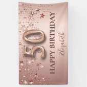 50歳の誕生日バラ金ゴールドピンク星バルーンスクリプト 横断幕 (縦)