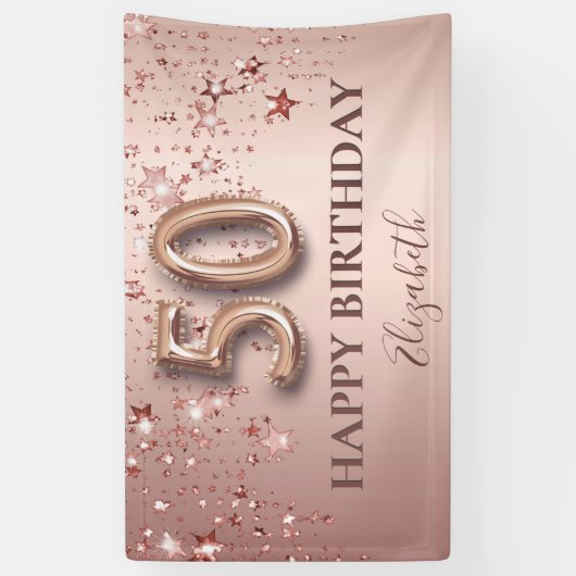 50歳の誕生日バラ金ゴールドピンク星バルーンスクリプト 横断幕 (縦)