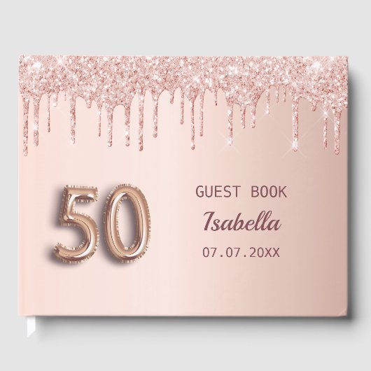 50歳の誕生日バラ金ゴールドピンク ゲストブック (正面)