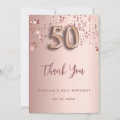 50歳の誕生日バラ金ゴールドピンク サンキューカード (正面)