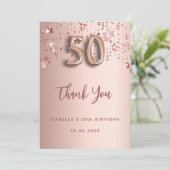 50歳の誕生日バラ金ゴールドピンク サンキューカード (スタンド正面)