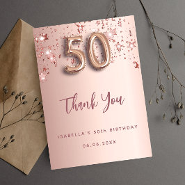 50歳の誕生日バラ金ゴールドピンク サンキューカード