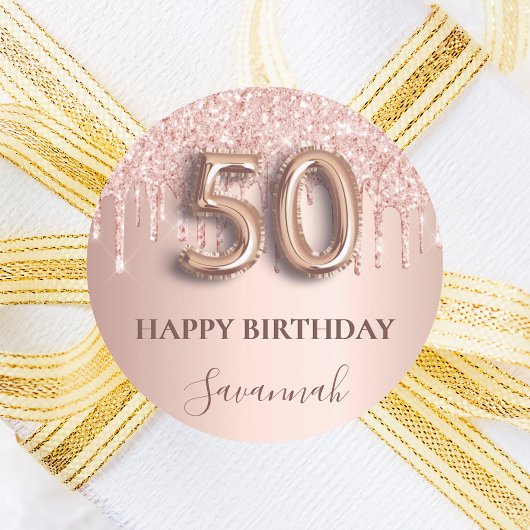 50歳の誕生日バラ金ゴールドピンク ラウンドシール