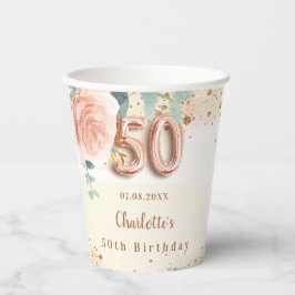 50歳の誕生日バラ金ゴールドフローラの緑の名前 紙コップ