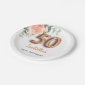 50歳の誕生日バラ金ゴールドフローラユーカリエレガント ペーパープレート (アングル)