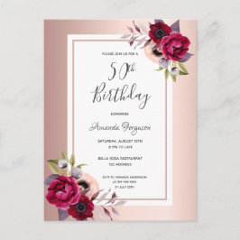 50歳の誕生日バラ金ゴールドブルゴーニュフローラ招待 ポストカード