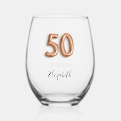 50歳の誕生日バラ金ゴールド名 ステムなしワイングラス (正面)