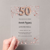 50歳の誕生日バラ金ゴールド星澄んパーティー アクリル招待状 (インサイチュ (ポータブル))
