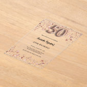 50歳の誕生日バラ金ゴールド星澄んパーティー アクリル招待状 (レイダウン)