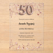 50歳の誕生日バラ金ゴールド星澄んパーティー アクリル招待状 (正面)