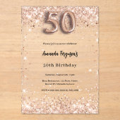 50歳の誕生日バラ金ゴールド澄んパーティー アクリル招待状 (正面)