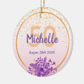 50歳の誕生日バラ金ゴールド紫花模様 セラミックオーナメント (左)
