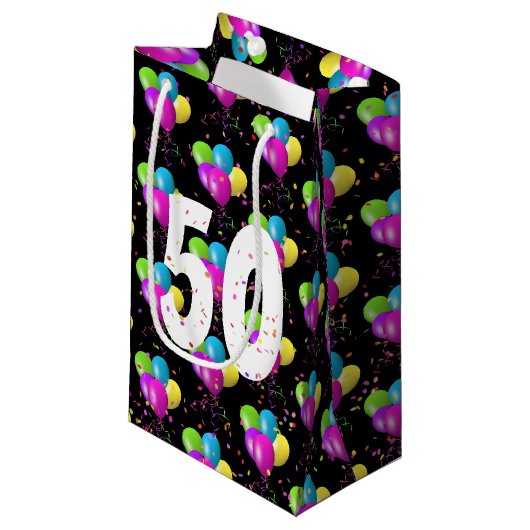 50歳の誕生日バルーンと紙吹雪 スモールペーパーバッグ (正面アングル)