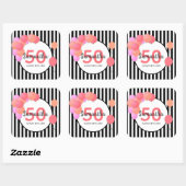 50歳の誕生日バルーンアーチ白い黒ストライプ色 スクエアシール (シート)