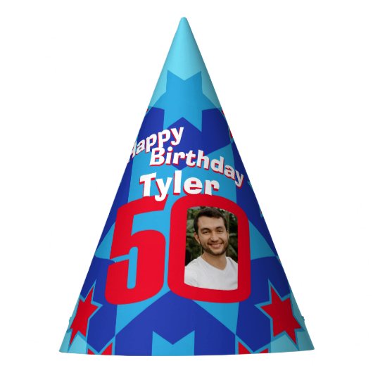 50歳の誕生日パーソナライズされた写真スター名hat パーティーハット (正面)