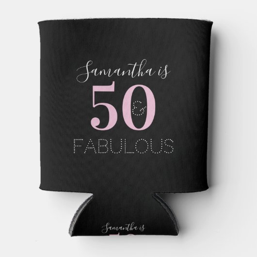 50歳の誕生日パーソナライズブラックピンク 缶クーラー (正面)