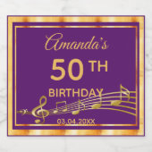 50歳の誕生日パーティエレガントパープルと金ゴールド スパークリングワインラベル (シングルラベル)