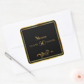 50歳の誕生日パーティエレガントブラック&金ゴールド スクエアシール (封筒)