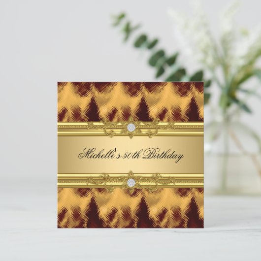 50歳の誕生日パーティオールドエレガント金ゴールド・ダイヤモンド 招待状 (スタンド正面)