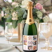 50歳の誕生日パーティカスタムー写真コラージュバラ金ゴールド スパークリングワインラベル