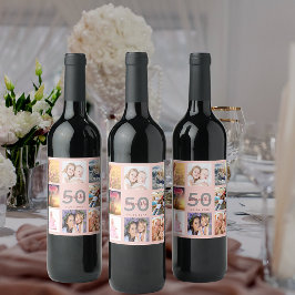50歳の誕生日パーティカスタムー写真コラージュバラ金ゴールド ワインラベル