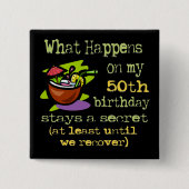 50歳の誕生日パーティギフト。私の50日に何が起こるか 缶バッジ (正面)
