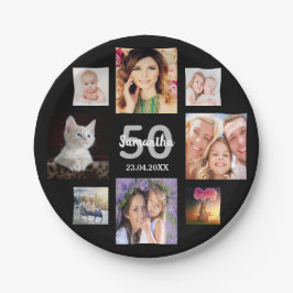 50歳の誕生日パーティフォトコラージュ女性ブラック ペーパープレート