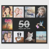 50歳の誕生日パーティフォトコラージュ女性ブラック ラッピングペーパー (フラット)