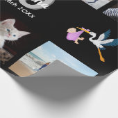 50歳の誕生日パーティフォトコラージュ女性ブラック ラッピングペーパー (角)