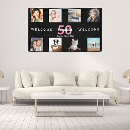 50歳の誕生日パーティフォトコラージュ女性ブラック 横断幕