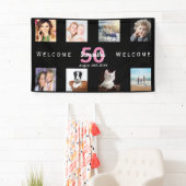50歳の誕生日パーティフォトコラージュ女性ブラック 横断幕 (インサイチュ)