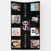 50歳の誕生日パーティフォトコラージュ女性ブラック 横断幕 (縦)